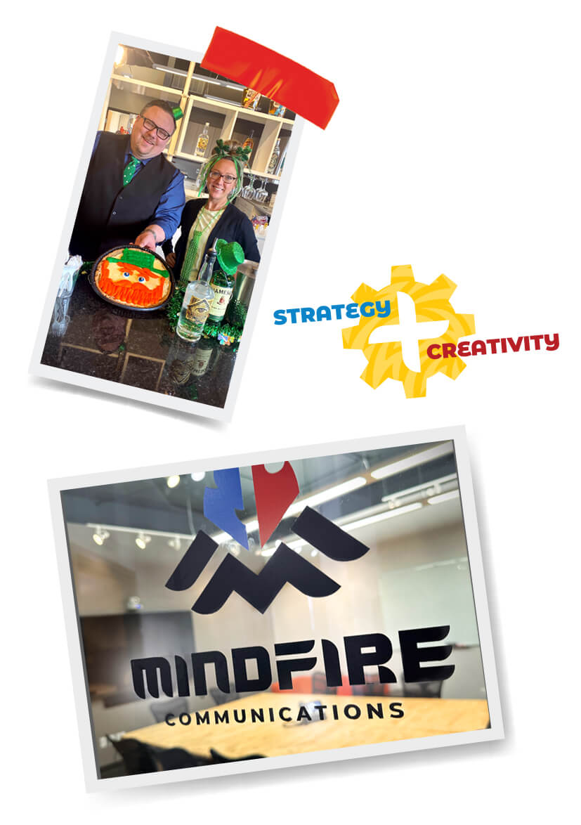 saint patricks day festivities, mindfire logo on conference room glass